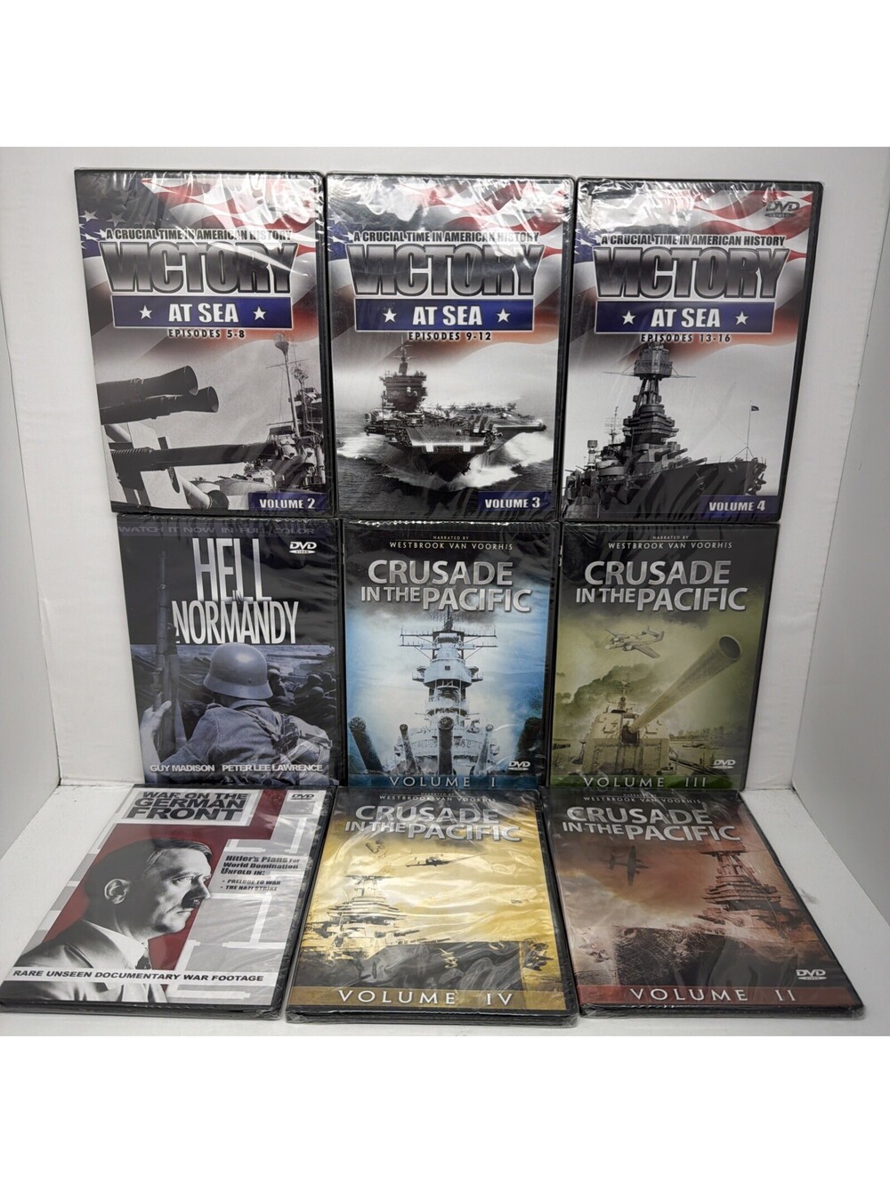 9New  War Related WWII DVD Lot Victory At Sea Crusade in the Pacific Normandy
